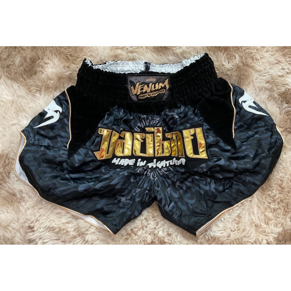 Venum Muay Thai Shorts Mens Large Black Gold Made in Thailand MMA Kickboxing